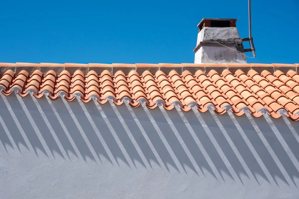 Roof ridge line and chimney on a home in Bellingham, WA